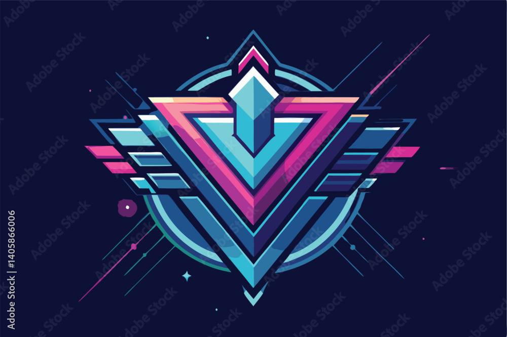 Aufkleber Modern vector illustration featuring abstract geometric shapes in vibrant colors with dynamic lines and a circular background