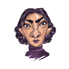 Sticker surprised granny face line black and white vector