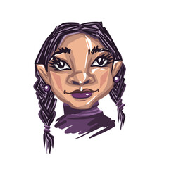 Sticker surprised granny face line black and white vector