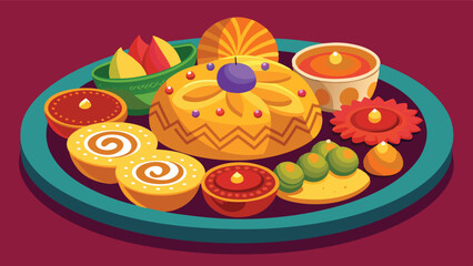 Traditional Indian sweets and snacks arranged on a festive platter for celebration