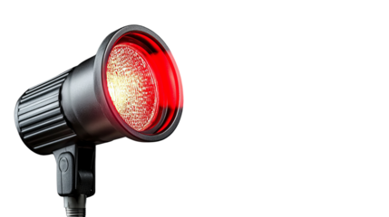 PNG of A powerful studio spotlight emitting a vibrant red light, ideal for creating dramatic effects in photography.