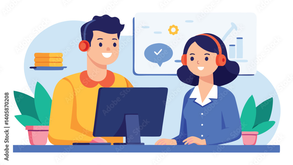 Aufkleber Customer service representatives collaborating in a friendly office atmosphere during business hours