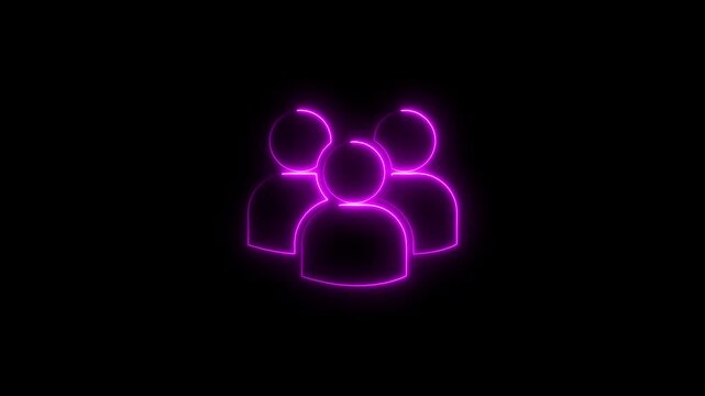 "Neon Multiple Users Silhouette Icon &ndash; Glowing Group Symbol for Community, Teamwork, and Social
