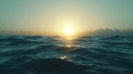 Obraz premium Serene Ocean Sunset: Golden Hour at Sea