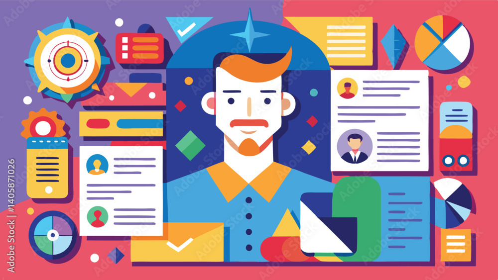 Poster digital worker analyzing data while surrounded by colorful charts and graphs in a modern workspace d
