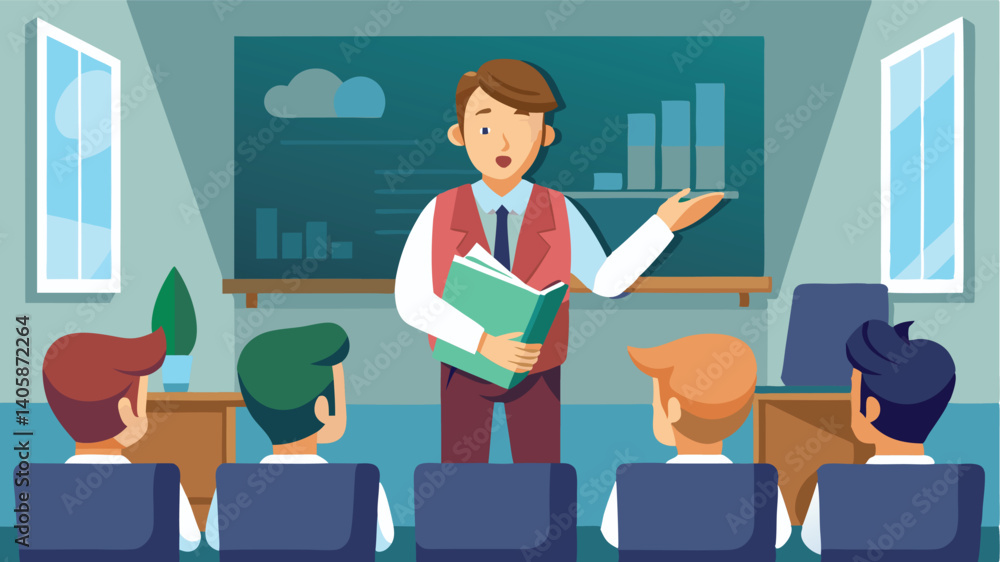 Poster professional speaker giving a presentation to engaged audience in a modern conference room setting w