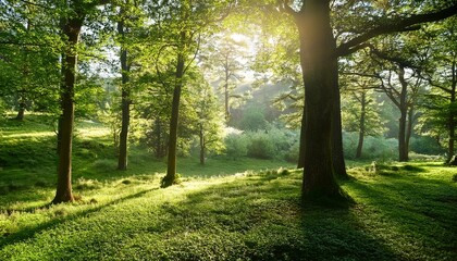 Fototapeta premium Sunlight Green Raw Trees Glade Forest