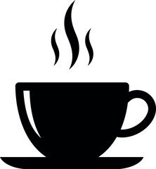 Black coffee cup with steam rising in minimal flat vector art