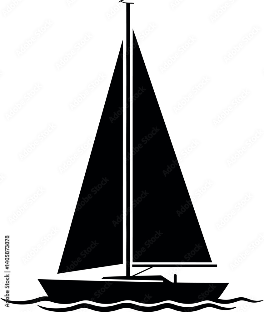 Poster elegant sailboat with billowing sails in minimal flat design vector art