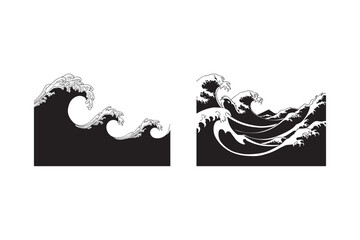 Wave Vector Art Black and White Ocean Design Clipart