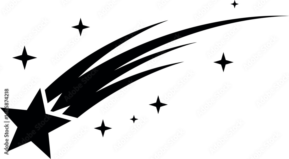 Aufkleber shooting star with dynamic trails and surrounding sparkles in flat vector art