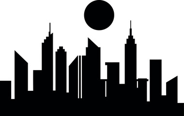 Naklejka premium Black silhouette of a modern city skyline at sunset in flat vector art