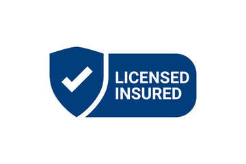 licensed and insured label with tick mark and shield isolated transparent background.
