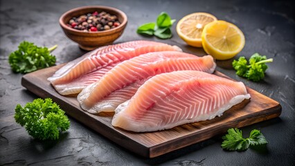 High Resolution Image of Raw Fresh Tilapia Fillet Isolated on White Background

