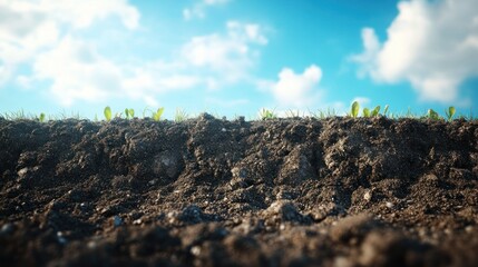 Obraz premium Close-up view of fertile soil with new growth