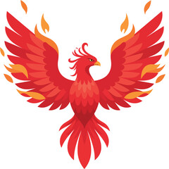 Fototapeta premium Majestic red phoenix rising with flames in a flat and vibrant vector art style