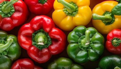 Red yellow and green bell peppers (capsicum) background