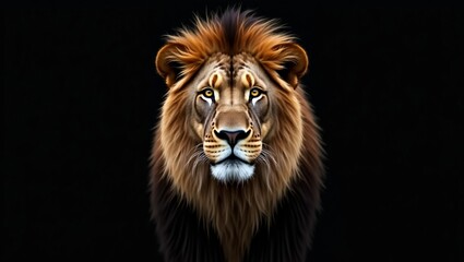 Naklejka premium Majestic Lion Portrait Against a Dark Background