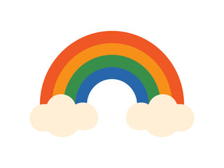 Vector rainbow illustration featuring vibrant arc with soft white clouds. LGBT pride design. Childish or baby element.