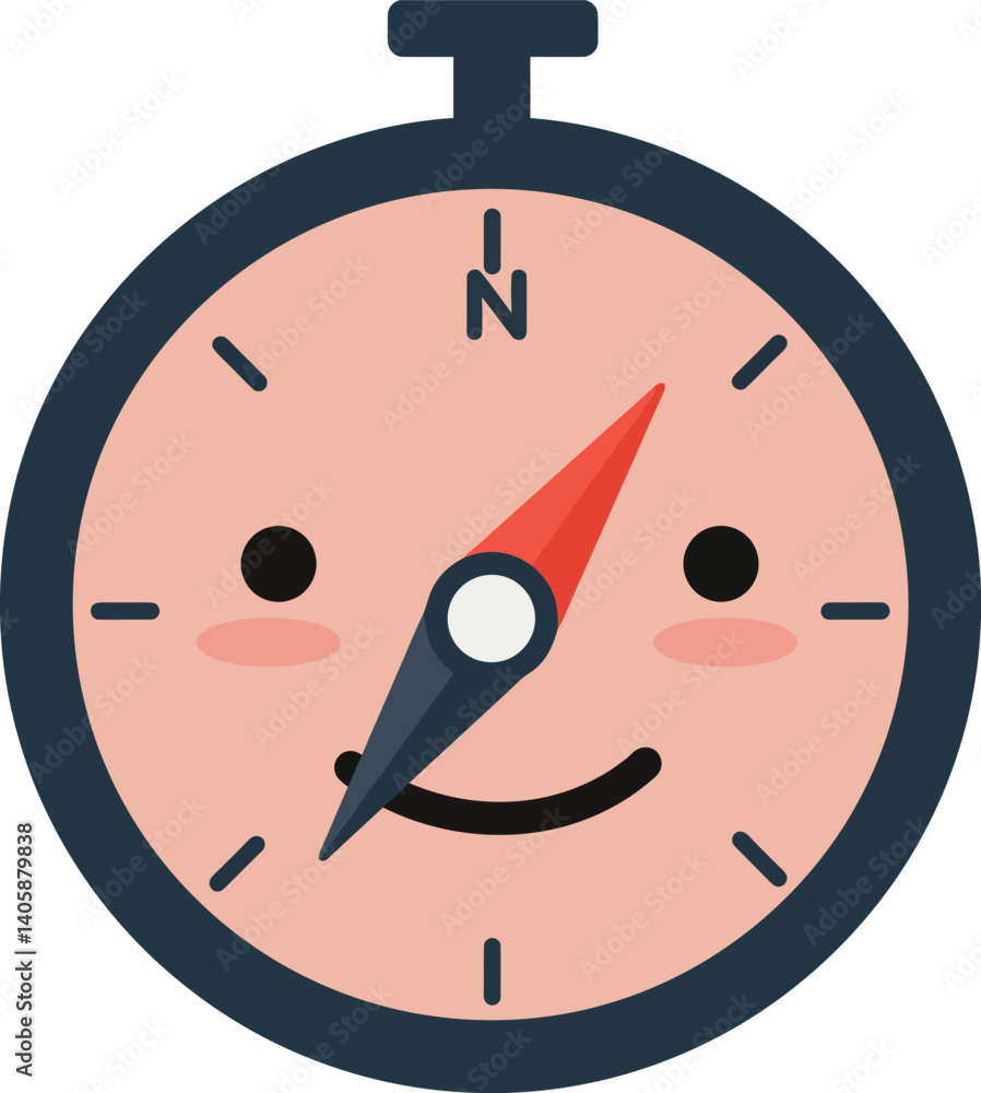 Aufkleber smiling compass with friendly face in flat design style vector art