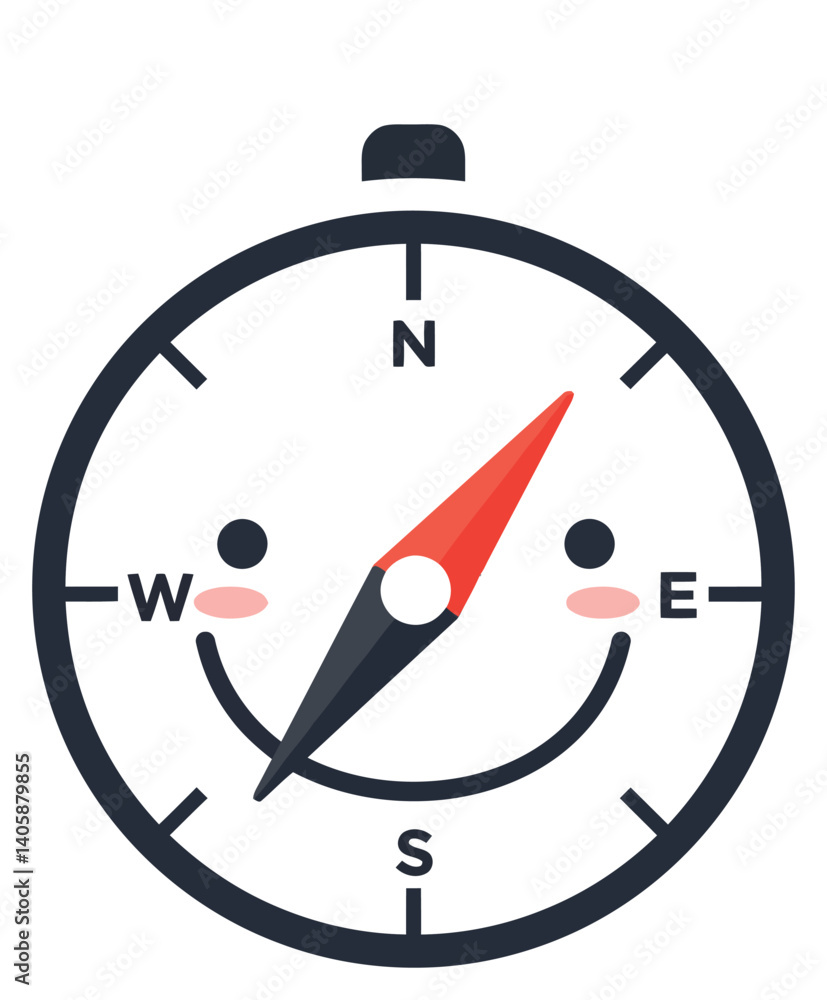 Poster smiling compass with playful design and bright colors in flat vector art
