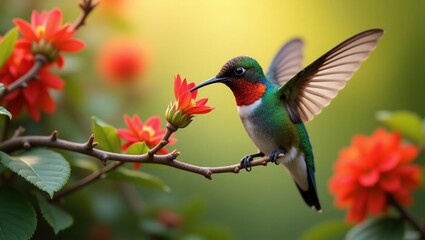 Fototapeta premium Stunning Hummingbird in a Vibrant Garden