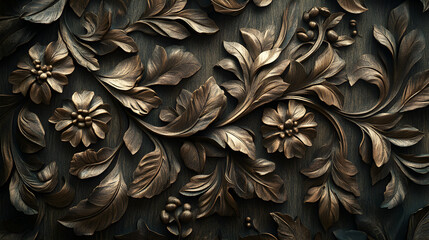 Ornate Wooden Carving of Intricate Foliage Patterns in a Timeless Design