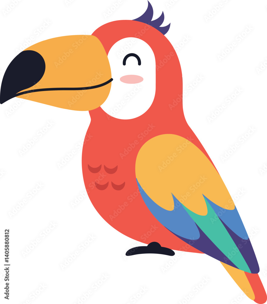Poster colorful parrot with a cheerful expression in a flat design style vector art