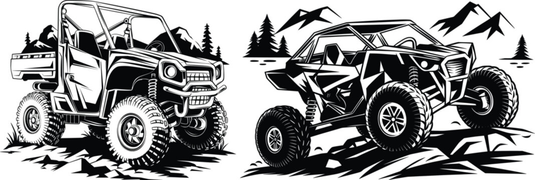 UTV and ATV Vector Clipart, Off-Road Side-by-Side Adventure Illustration