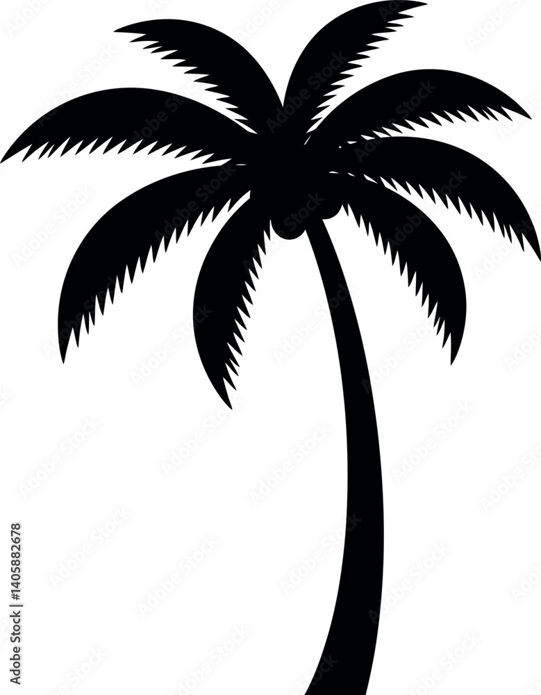 Poster tall palm tree silhouette in minimal style representing tropical vibes and relaxation in vector art
