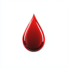 Red blood drop symbolizing blood donations against a white background  