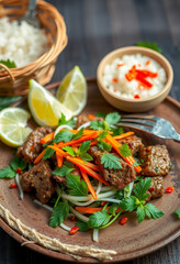 Thai Nam Tok Salad with Grilled Meat, Fresh Herbs and Lime