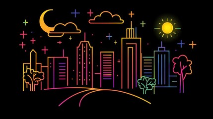 Obraz premium Night cityscape with trees and clouds