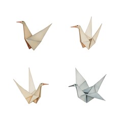 Naklejka premium Set of origami crane pigeon birds Avian Animal Peace Metaphor Symbol Wing Paper Concept Watercolor Illustration