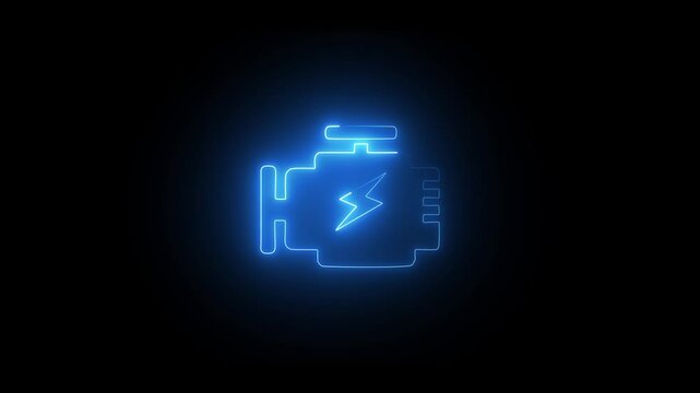 Engine part icon neon glow animation sign with black background .Glowing neon car parts icon isolated. HD 4k video animation