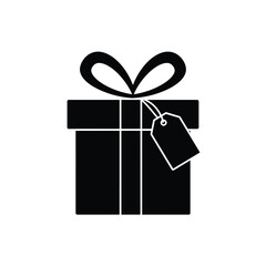 Black Gift Box With Ribbon And Tag Silhouette Vector Illustration Design