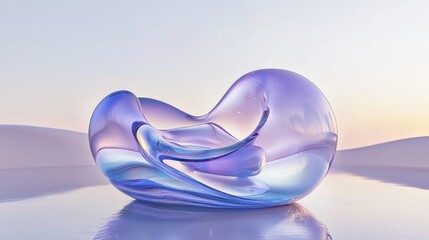 Abstract Glass Sculpture at Sunrise: A Serene Minimalist Art Piece