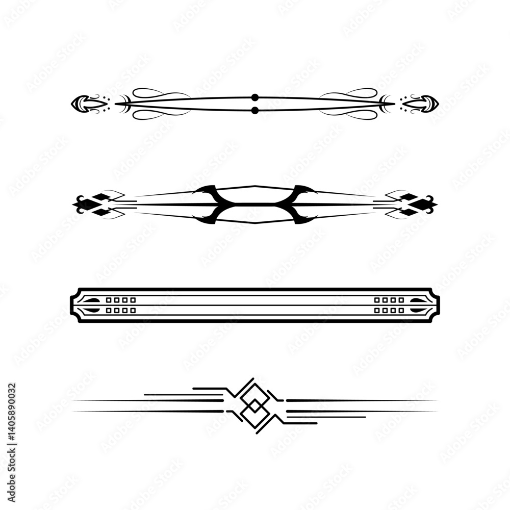 Poster set black simple line collection doodle border elements vector design style sketch isolated illustra