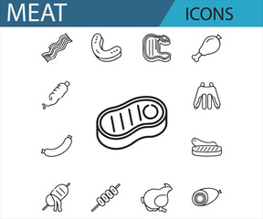 Vector Meat Icons for Delicious, Nutritious, and Grilled Food Illustrations