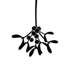 Black And White Mistletoe Branch Silhouette Minimalist Christmas Decoration Design