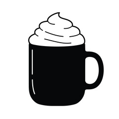 Vector Illustration Of A Coffee Cup With Whipped Cream Topping Outline