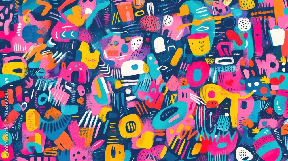 Poster a colorful abstract background with a lot of different shapes and colors. risograph effect, trendy r