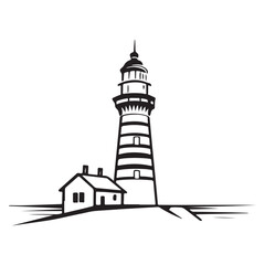 One Line Lighthouse Silhouette Icon – Continuous Single Line Abstract Drawing on White Background

