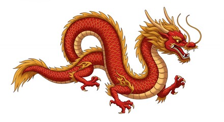 Fototapeta premium Red dragon illustration fantasy mythical creature design element