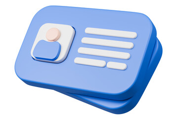 3d Driver license, id card, plastic card, badge icon. Minimal Driver license pass Id card and Identification staff company mark safety profile name isolated on blue transparent background. 3d render.