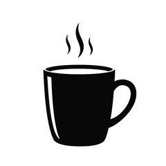 Black And White Vector Illustration Of Steaming Coffee Or Tea Cup