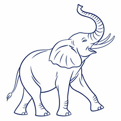 A minimalist single-line illustration of an elephant walking with its trunk raised.