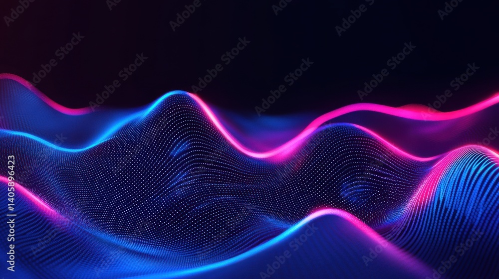 Poster abstract background with blue glowing neon lines and bokeh lights. data transfer concept. digital wa