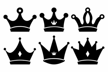 The crown icon set silhouette black vector bundle