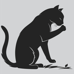 A  cat grooming itself  image silhouette vector art and illustration